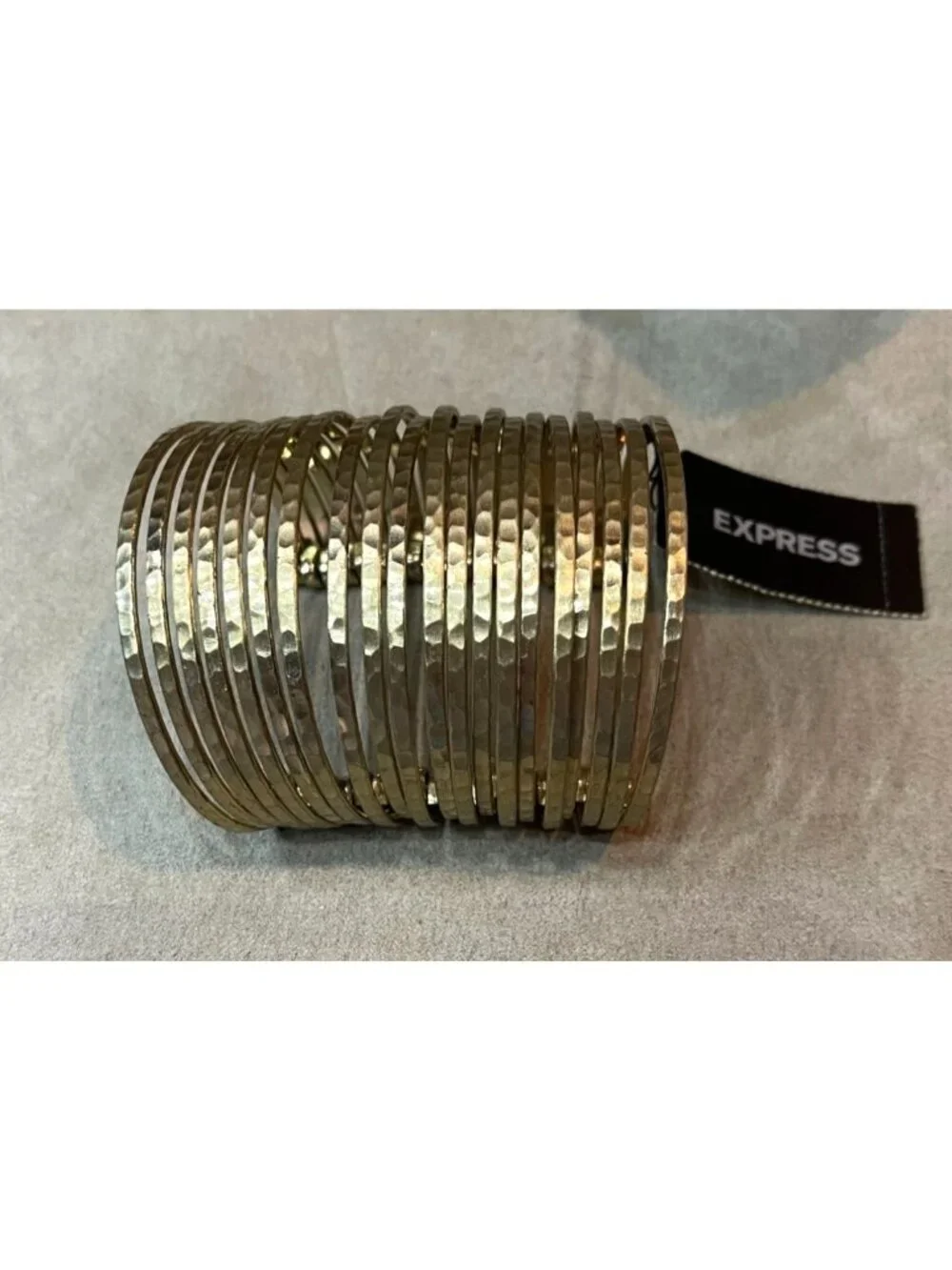 Vintage Y2K Express Stackable Cuff Multi-Strand Hammered Matte Gold Bangle Brace